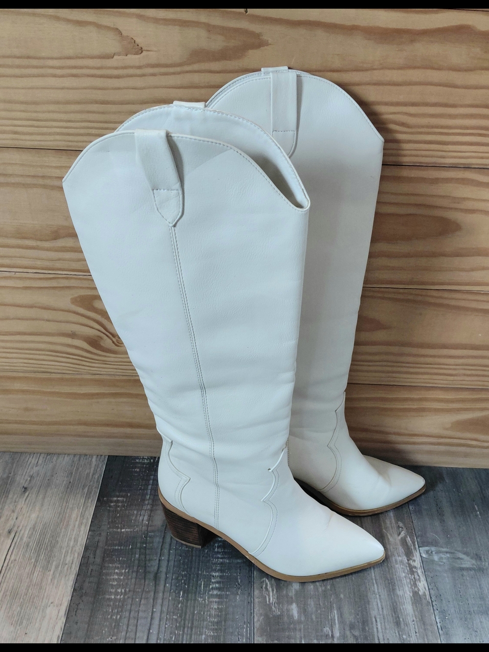 Billini White Knee-High Western Heeled Boots